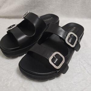 Vionic Capitola Black Crystal Adjustable Buckle Slides Size 7
